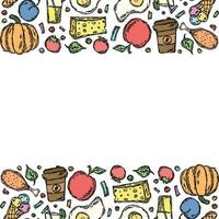 Drawn food background. Doodle food illustration with place for text vector