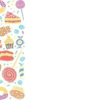 Drawn sweets background. Doodle food illustration with sweets and place for text vector