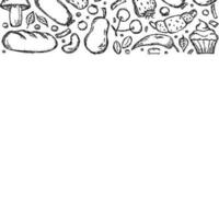 Drawn food background. Doodle food illustration with place for text vector