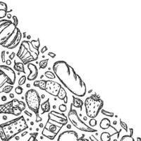 Drawn food background. Doodle food illustration with place for text vector