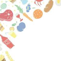 Drawn food background. Doodle food illustration with place for text vector