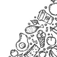 Drawn food background. Doodle food illustration with place for text vector