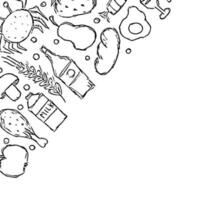 Drawn food background. Doodle food illustration with place for text vector