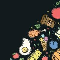 Drawn food background. Doodle food illustration with place for text vector