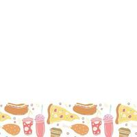fast food background with place for text. Doodle fastfood icons. Drawn food illustration vector