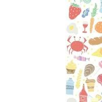 Drawn food background. Doodle food illustration with place for text vector