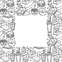 fast food background with place for text. Doodle fastfood icons. Drawn food illustration vector