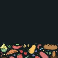 Drawn food background. Doodle food illustration with place for text vector