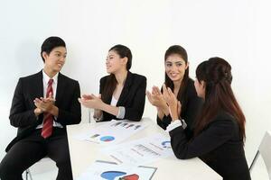 South east Asian young Chinese Indian man woman wearing formal business office ware on white background pose expression photo