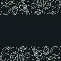 Drawn food background. Doodle food illustration with place for text vector