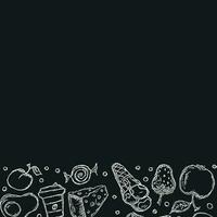 Drawn food background. Doodle food illustration with place for text vector