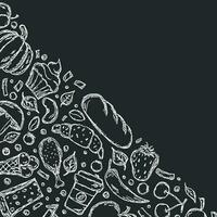 Drawn food background. Doodle food illustration with place for text vector