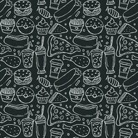 Seamless fast food pattern. fast food background. Doodle fastfood icons. Drawn food pattern vector