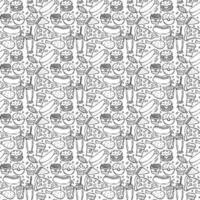 Seamless fast food pattern. fast food background. Doodle fastfood icons. Drawn food pattern vector