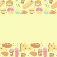 fast food background with place for text. Doodle fastfood icons. Drawn food illustration vector