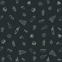 Seamless fast food pattern. fast food background. Doodle fastfood icons. Drawn food pattern vector