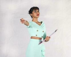 Young aisan woman drama acting theatre student performing rehearsal expression pose photo