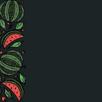 Watermelon background with place for text. Drawn watermelon illustration vector