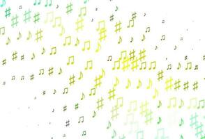 textura de vector verde claro, amarillo con notas musicales.