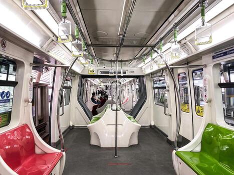 Kuala Lumpur, Malaysia-November 03, 2020- Conditional Movement Control Order CMCO due to Covid-19 enforced, minimum passenger in monorail and LRT. photo