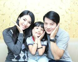 South East Asian young father mother daughter  parent girl child activity photo