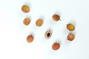 Lychee litchee fruit on white background photo