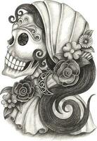 Fancy women skull day of the dead. Hand drawing and make graphic vector. vector