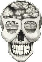 Surreal skull. Hand drawing and make graphic vector. vector