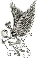 Fantasy angel skull tattoo. Hand drawing and make graphic vector. vector