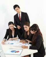 South east Asian young Chinese Indian man woman wearing formal business office ware on white background pose expression photo