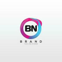Initial letter BN logo design with colorful style art vector