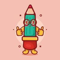 gracioso lápiz personaje mascota con pulgar arriba mano gesto aislado dibujos animados en plano estilo diseño vector