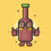 gracioso cerveza botella personaje mascota con pulgar arriba mano gesto aislado dibujos animados en plano estilo diseño vector