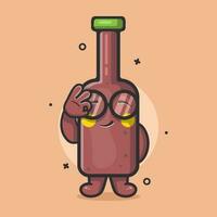 linda cerveza botella personaje mascota con Okay firmar mano gesto aislado dibujos animados en plano estilo diseño vector