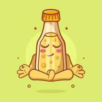 calma jugo botella personaje mascota con yoga meditación actitud aislado dibujos animados en plano estilo diseño vector