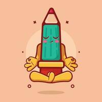 calm pencil character mascot with yoga meditation pose isolated cartoon in flat style design vector