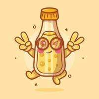 cute juice bottle character mascot with peace sign hand gesture isolated cartoon in flat style design vector