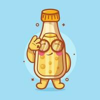 funny juice bottle character mascot with ok sign hand gesture isolated cartoon in flat style design vector