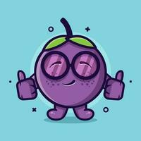 kawaii mangosteen fruit character mascot with thumb up hand gesture isolated cartoon in flat style design vector