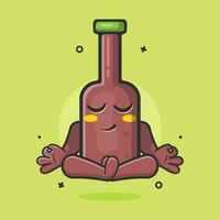 calma cerveza botella personaje mascota con yoga meditación actitud aislado dibujos animados en plano estilo diseño vector