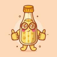 gracioso jugo botella personaje mascota con pulgar arriba mano gesto aislado dibujos animados en plano estilo diseño vector