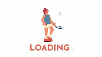 Animated badminton player loader. Female athlete hitting shuttlecock. Flash message 4K video footage. Isolated color loading animation with alpha channel transparency for UI, UX web design