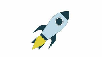 Rocket in flight animation. Flat outline style icon 4K video footage for web design. Space future isolated colorful thin line animated object on white background with alpha channel transparency