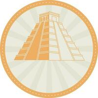 Orange And Grey Mayan Temple With Rays In Circle Background. vector