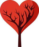 Isolated Heart Shape Tree Icon In Red Color. vector