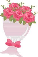 Flat Roses Bouquet Icon In Red And Green Color. vector