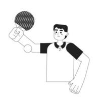 Ping pong player hitting ball with paddle monochromatic flat vector character. Playing table tennis. Editable thin line half body person on white. Simple bw cartoon spot image for web graphic design