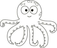 Octopus Tropical Underwater Cartoon Funny Sketch Colorful  Illustration Graphic Element Art Card vector