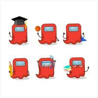 School student of ghost among us red cartoon character with various expressions vector