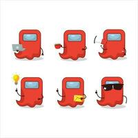 Ghost among us redc artoon character with various types of business emoticons vector